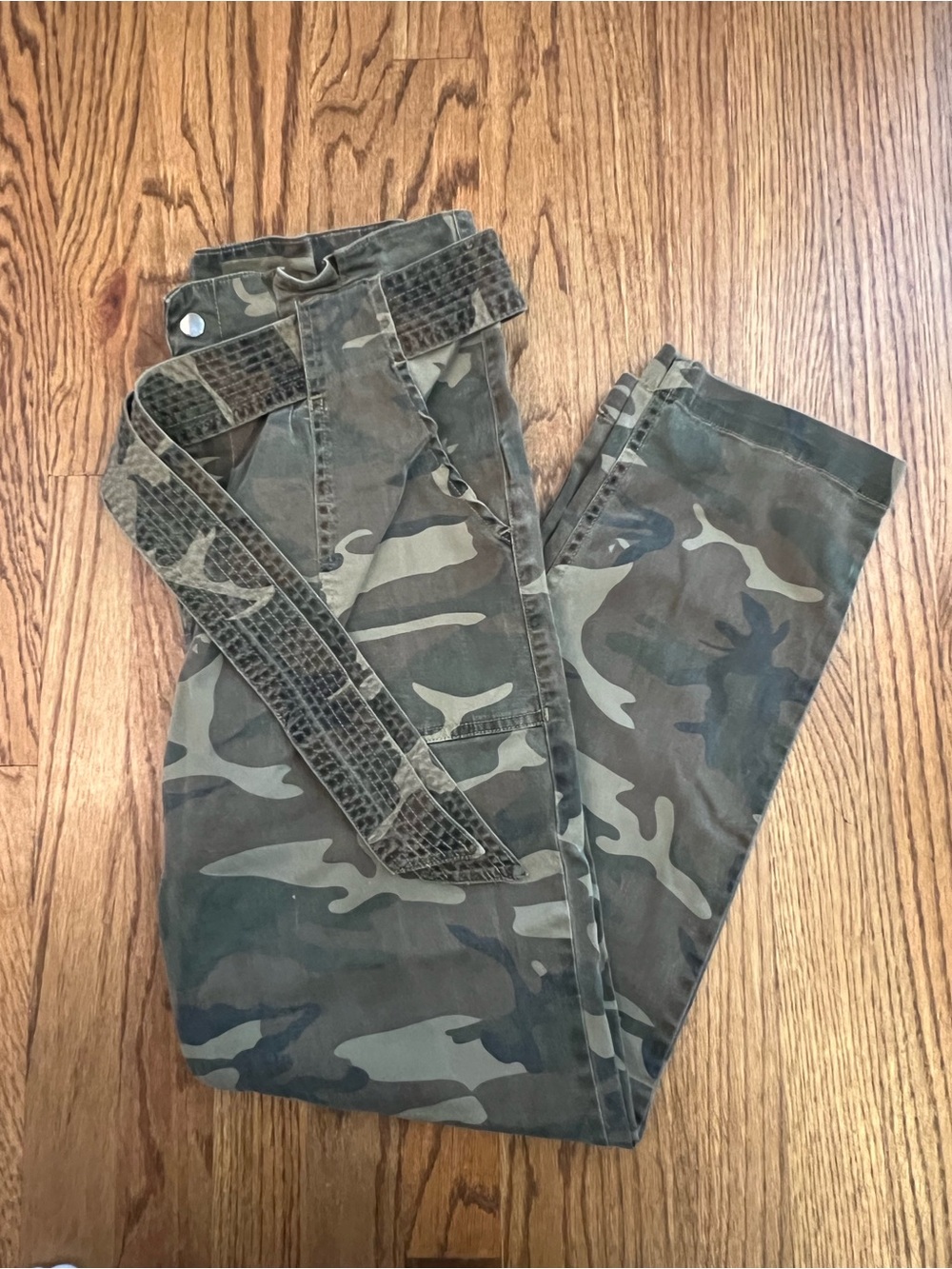 Topshop Camo Straight Leg Jeans in Olive and Dark Green
